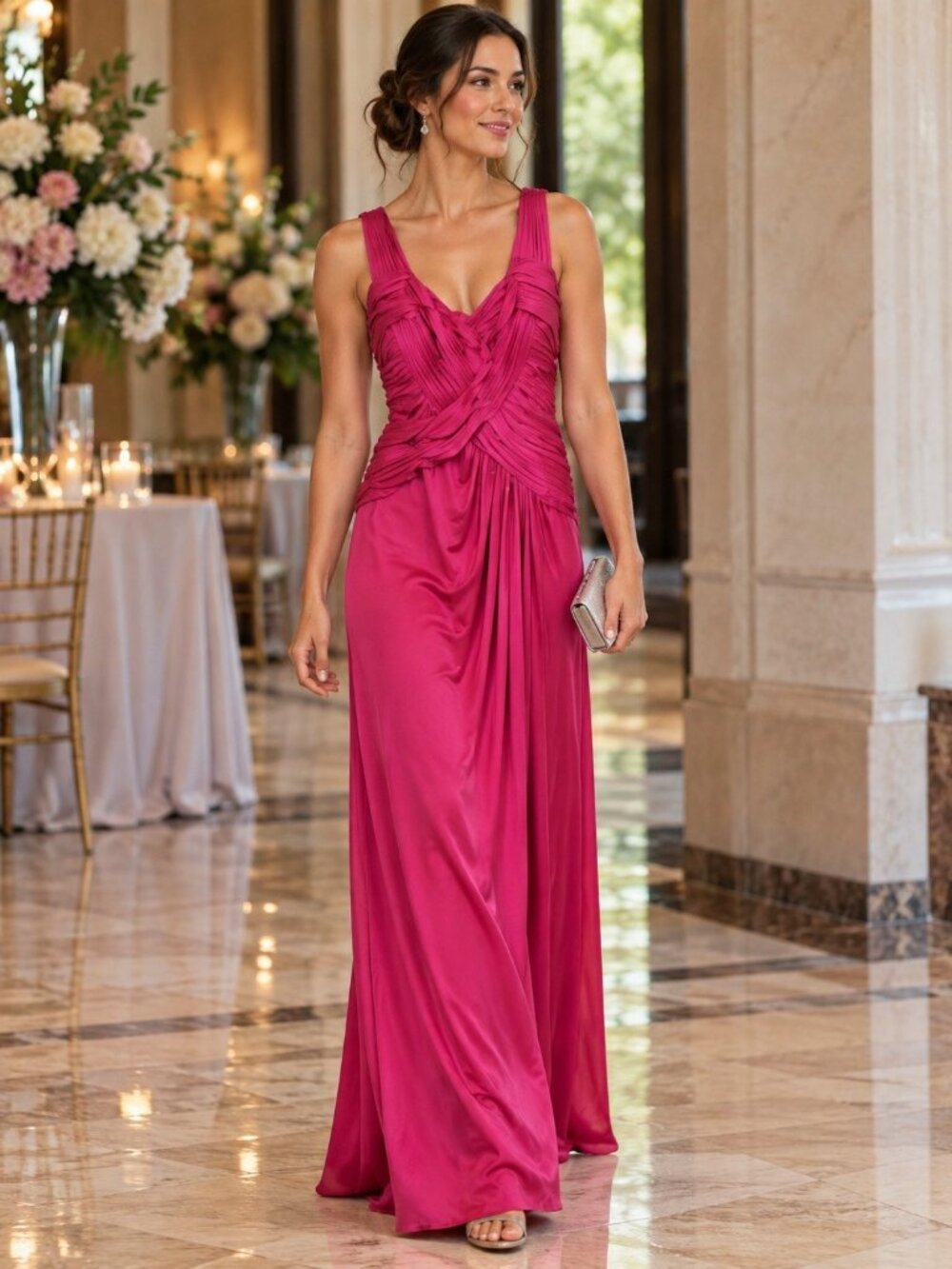 Tadashi Collection Satin Pink Flowy Maxi Formal Dress Size S